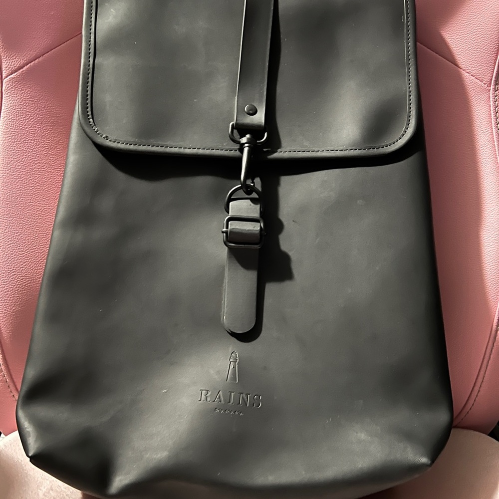 Rains Black Matte Roll-Top Backpack